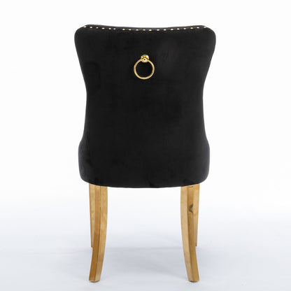 Nikki - Modern, High-End Tufted Solid Wood Contemporary Velvet Upholstered Dining Chair With Golden Stainless Steel Plating Legs, Nailhead Trim (Set of 2) - Black