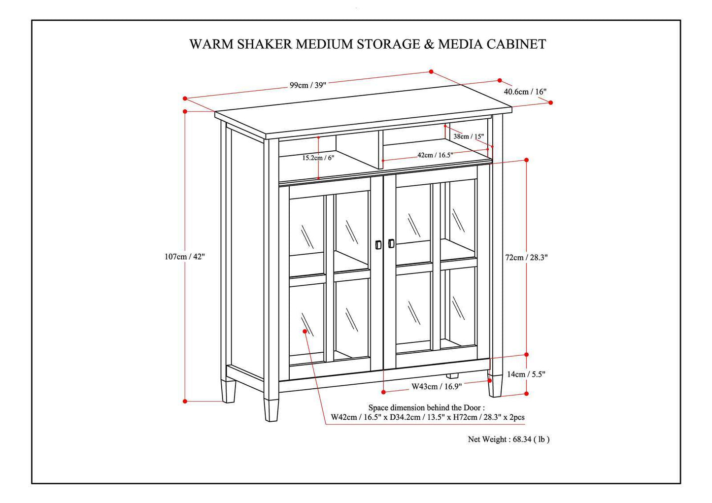 Warm Shaker - Medium Storage Media Cabinet - Tobacco Brown