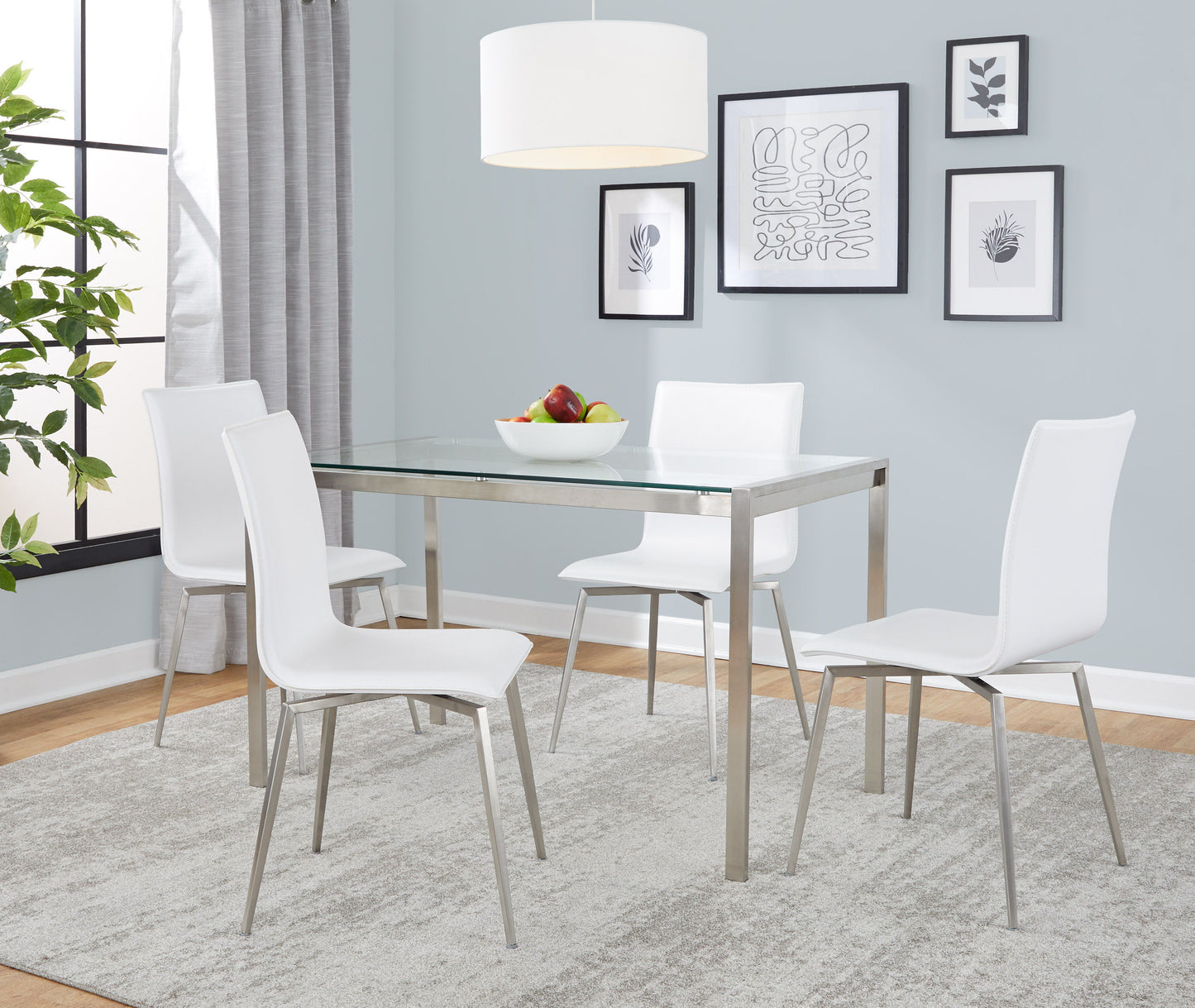Fuji Mason - Upholstered Swivel Contemporary Dining Set, Glass, 5 Piece - Multicolor