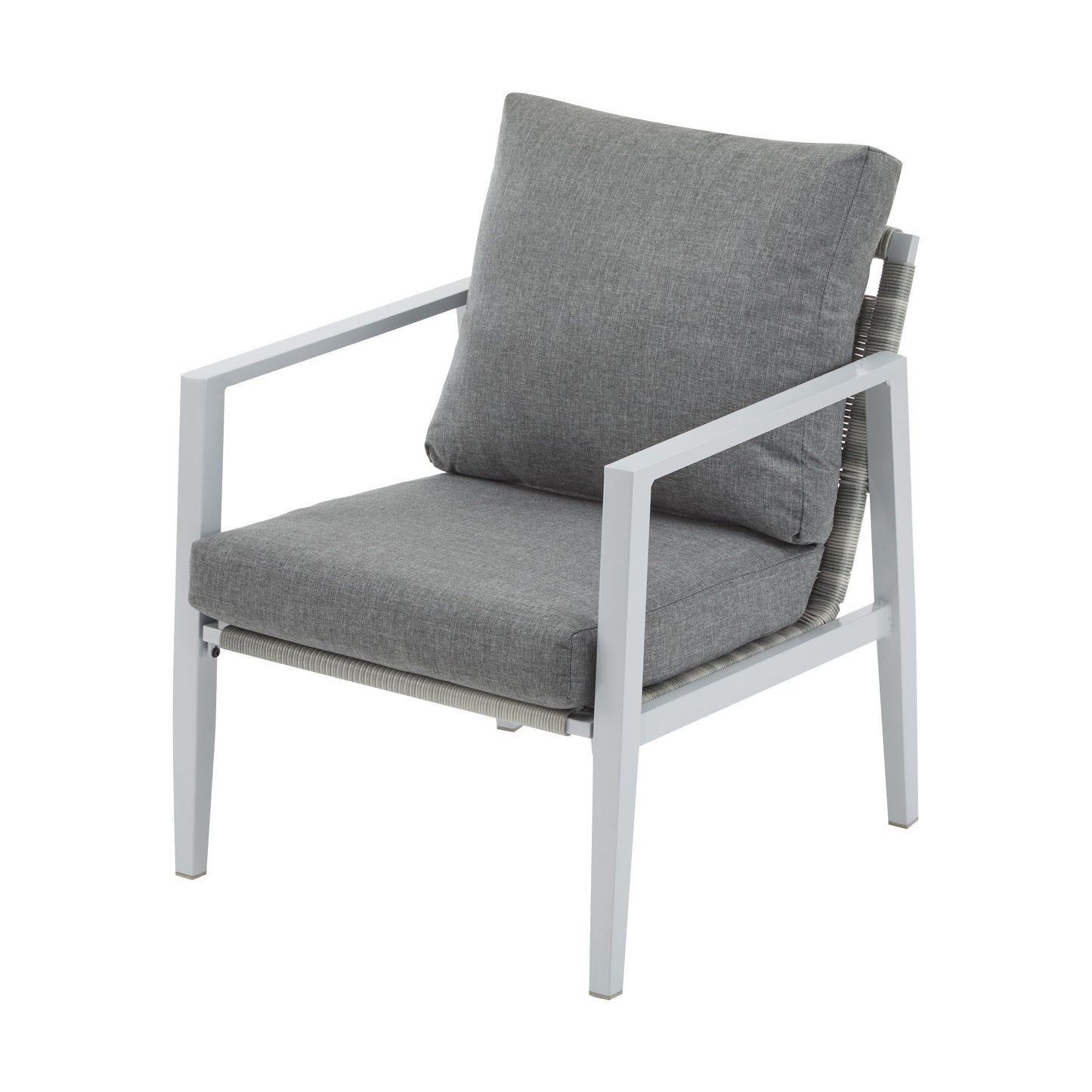 Aluminum Lounge Chair With Sleek Rope Accents, Comfortable Cushions, For Modern Indoor Outdoor Spaces - Gray / Silver / White