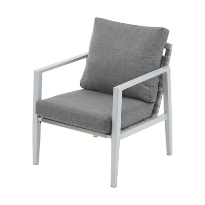 Aluminum Lounge Chair With Sleek Rope Accents, Comfortable Cushions, For Modern Indoor Outdoor Spaces - Gray / Silver / White