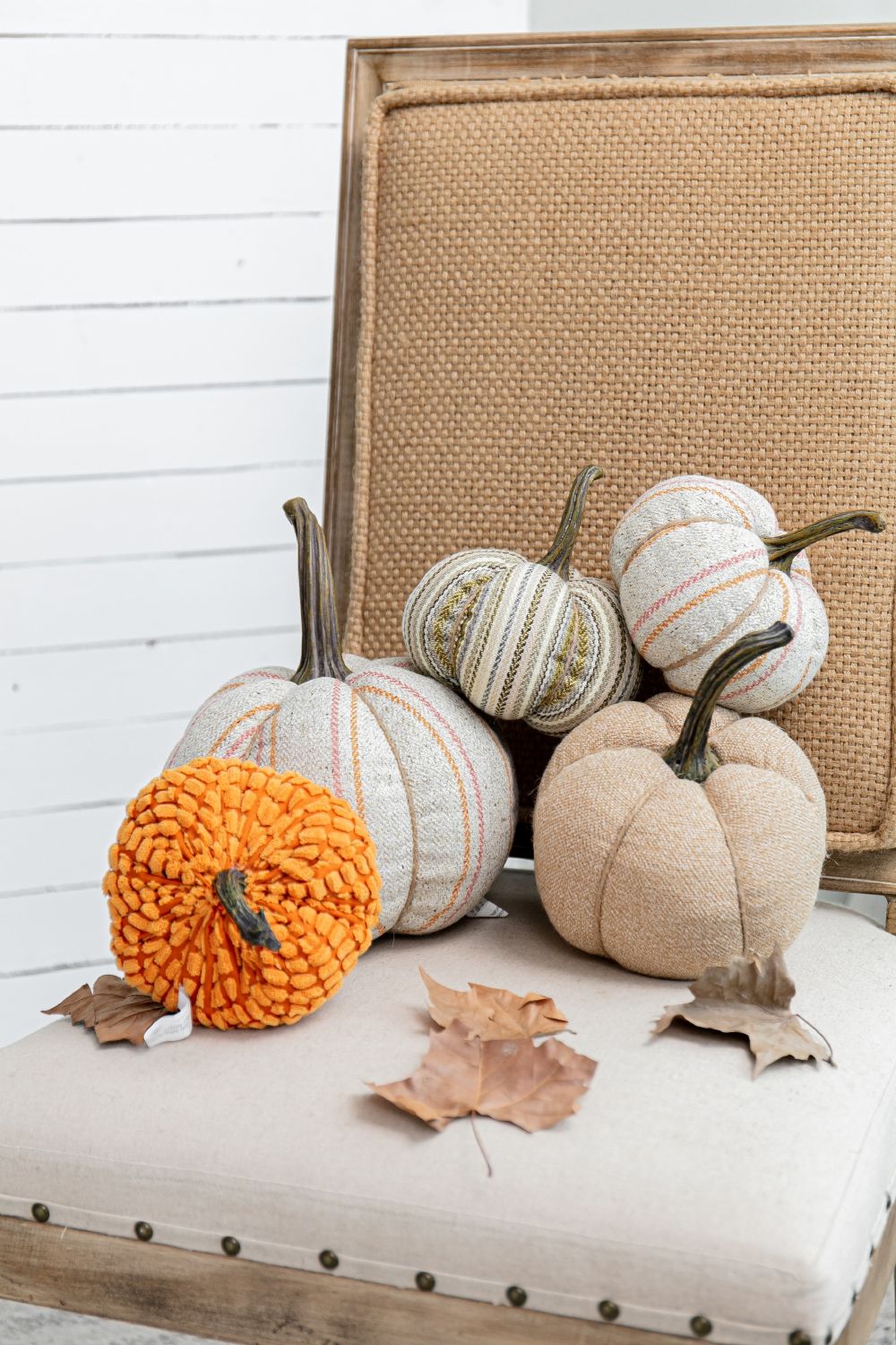 Weighted Pumpkin Ornament Decor For Holiday Harvest Festival Fall Festival & Thanksgiving (Set of 2) - Beige Multi