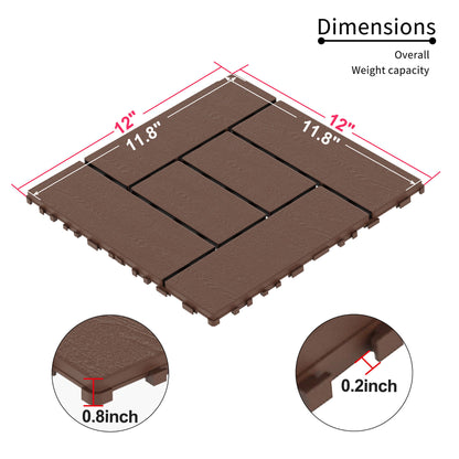 Zz Style 12" Patio Deck Tiles, Diy Interlocking Flooring - Red Brown