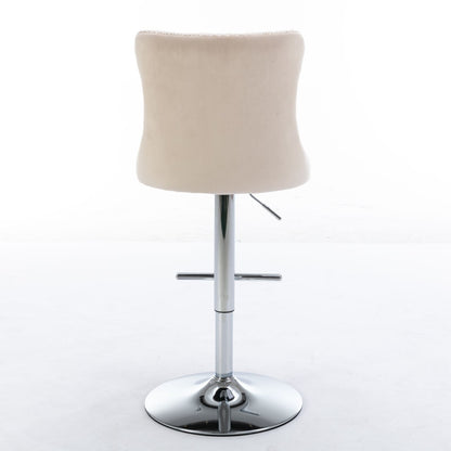 Swivel Velvet Barstools Adjusatble Seat Height From 25-33", Modern Upholstered Chrome Base Bar Stools With Backs Comfortable Tufted For Home Pub And Kitchen Island (Set of 2) - Beige