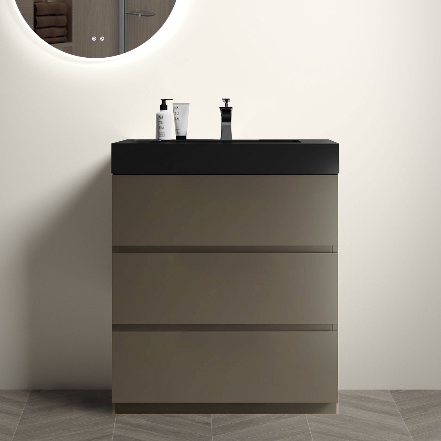 Alice - 30" Bathroom Vanity With Sink, Large Storage Freestanding Bathroom Vanity For Modern Bathroom, One-Piece Black Sink Basin Without Drain And Faucet - Black / Gray