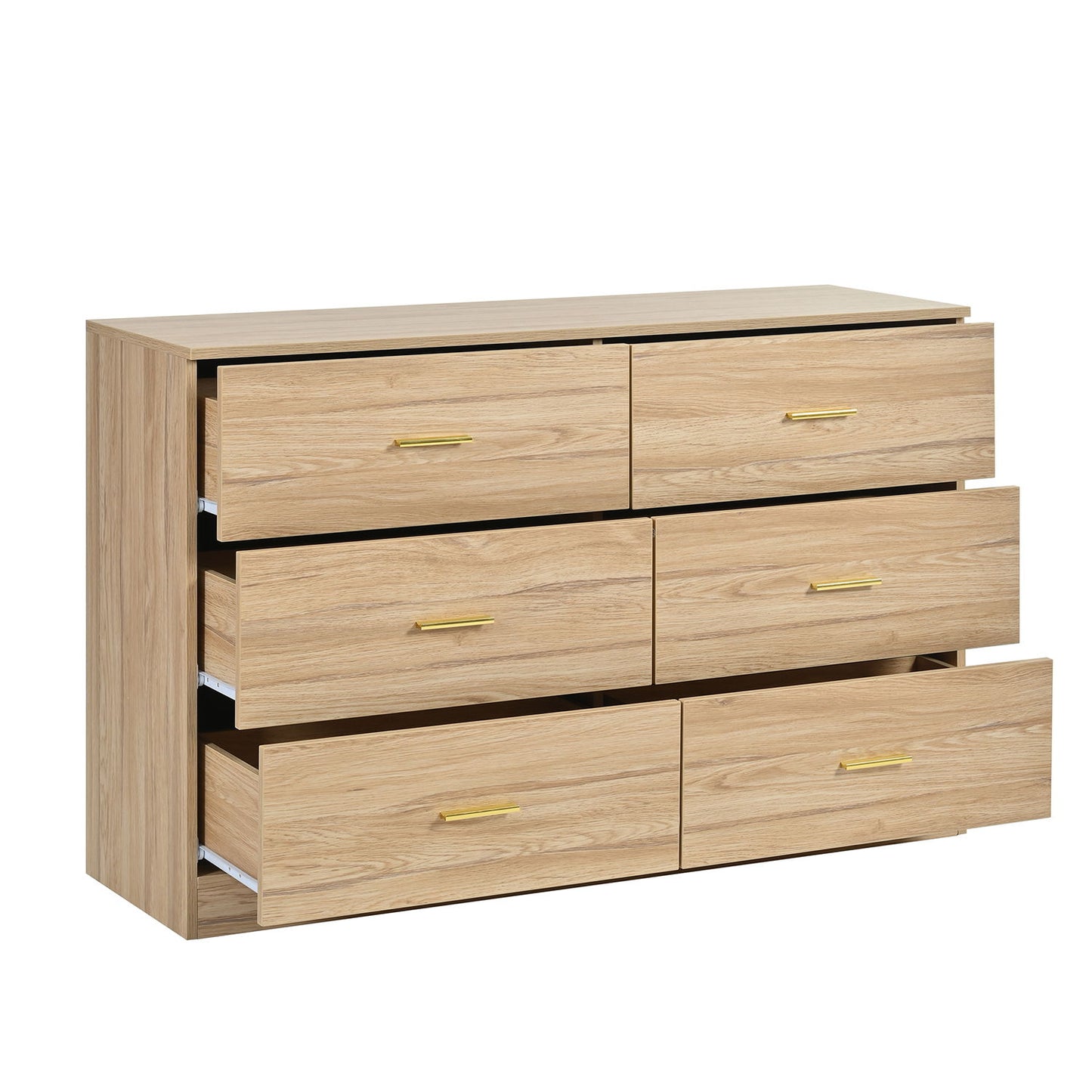 Modern 6 Drawer Dresser For Bedroom, Ample Storage Wide Chest Of Drawers, Sturdy & Safe - Natural