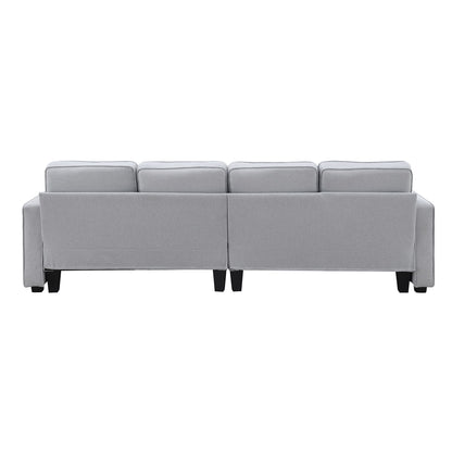 4 Seater Modern Linen Sofa With Armrest Pockets And 4 Pillows, Minimalist Style Couch - Light Gray