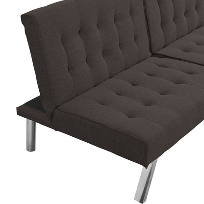Faux Linen Wood Frame Futon Sofa Bed With Stainless Legs - Espresso
