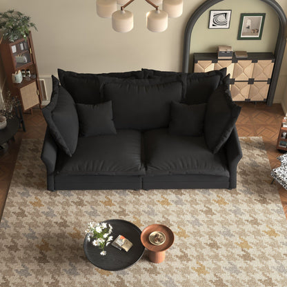 Modern Comfy Upholstered Sofa Cloud Couch, Deep Seat Couches With Multiple Large Soft Pillows, Convertible Deep Seat Chaise Longue For Living Room - Black