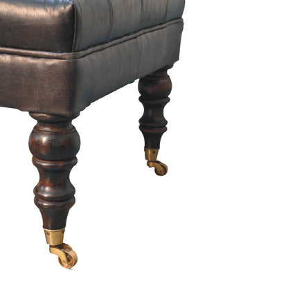 Buffalo - Leather Ottoman With Castor Legs - Black
