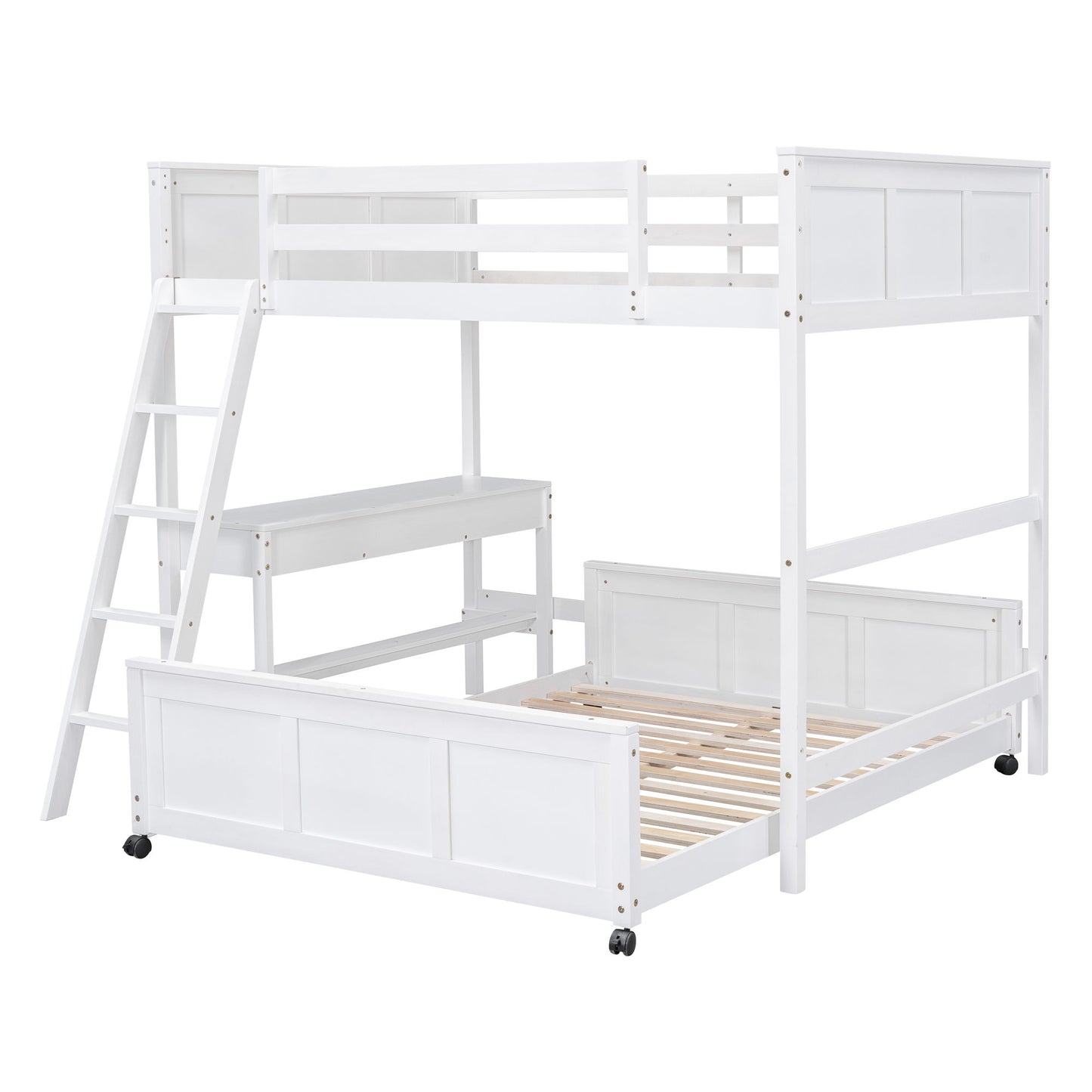 Full Over Full Bunk Bed With Desk - White