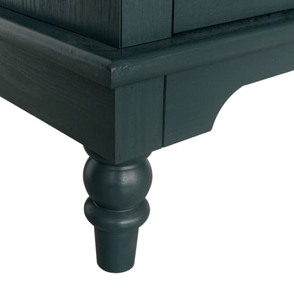 Hollow Carved 3 Drawer Dresser With Metal Handles, Storage Chest For Living Room Or Bedroom - Blackish Green