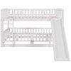 Full Over Full Low Bunk Bed With Slide, Fence And Ladder For Toddler - White