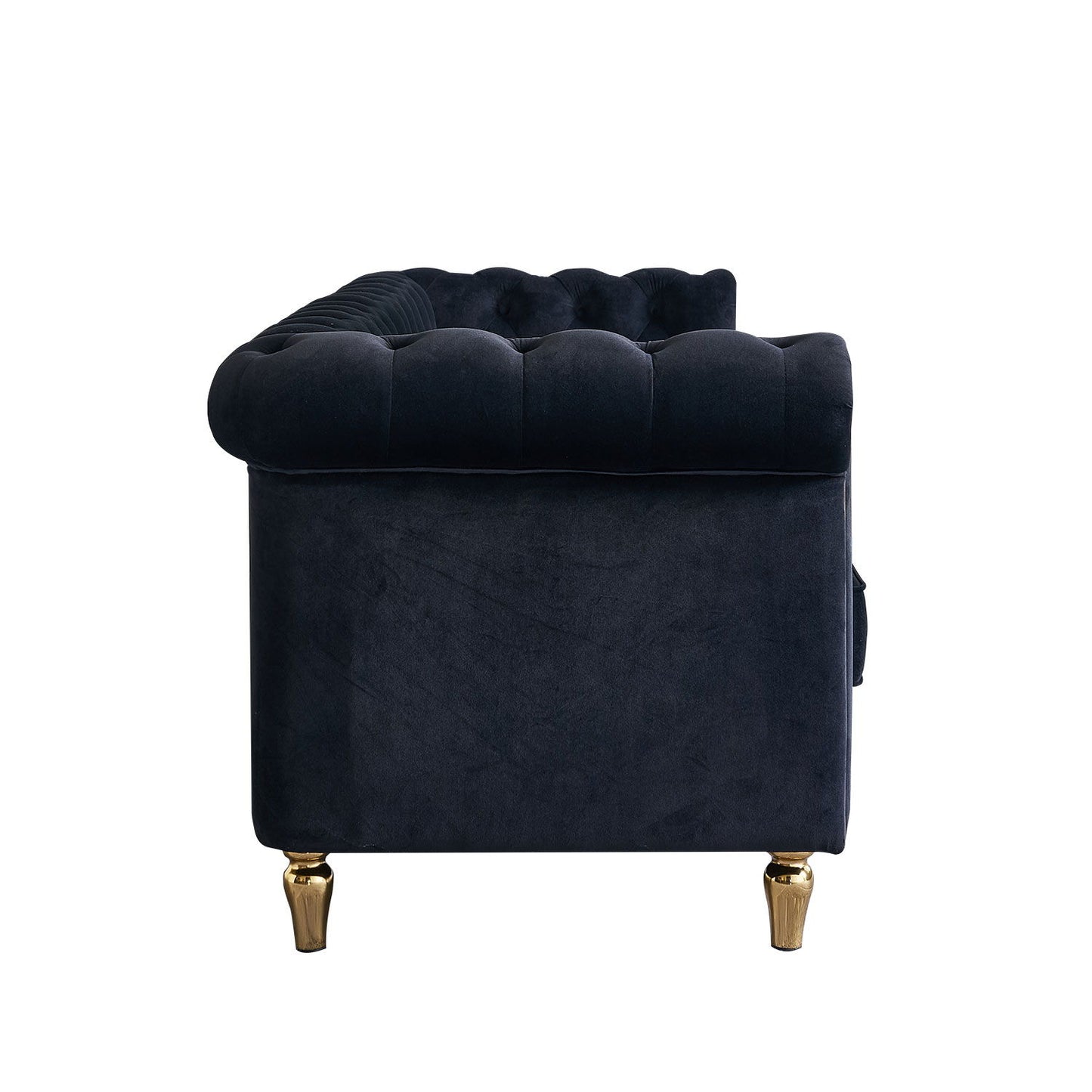 Chesterfield - Velvet Sofa 84.65" For Living Room - Black