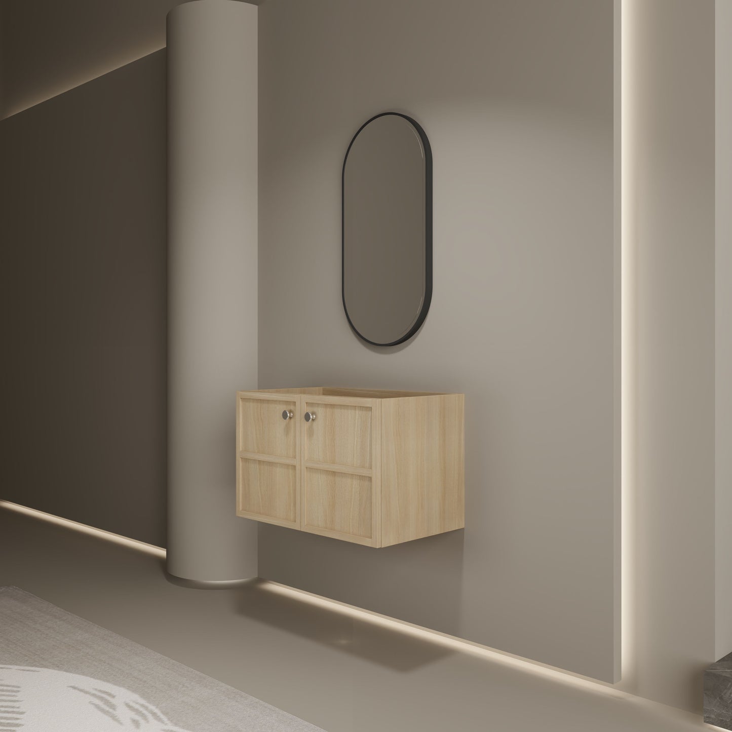 Modern 30" Wall Mounted Bathroom Vanity With Soft Closing Doors, Excluding Sink - Oak