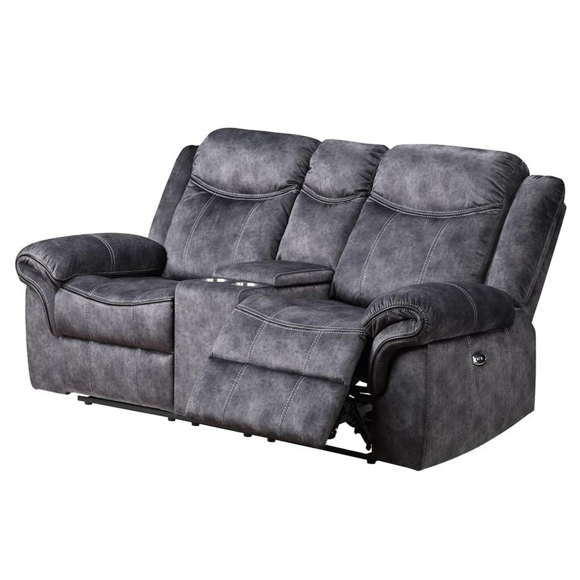 Jimny - Domino Power Console Reclining Loveseats With Power Switch - Gray