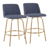 Toriano - Contemporary Fixed Height Counter Stool With Swivel With Round Footrest (Set of 2) - Blue / Gold