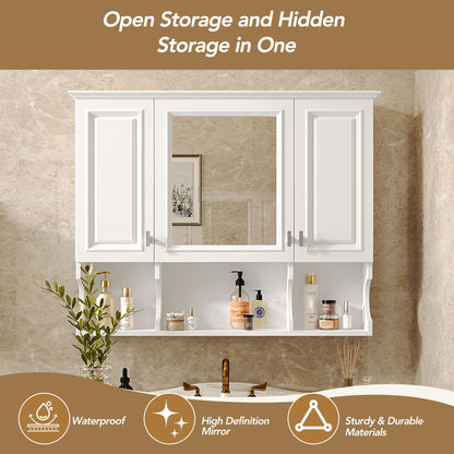Wall Mounted Bathroom Medicine Cabinet, Modern Bathroom Wall Cabinet With Mirror, Mirror Cabinet With Open Shelves - White