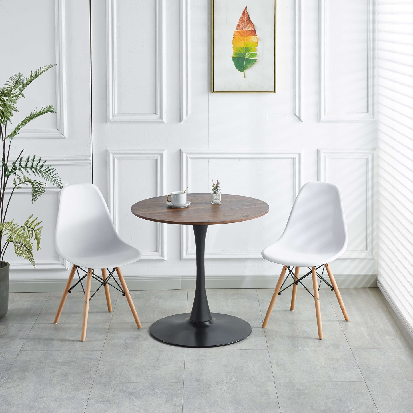 Tulip Table Mid-Century Dining Table For 2-4 People With Round MDF Table Top, Pedestal Dining Table, End Table Leisure Coffee Table - Walnut / Black