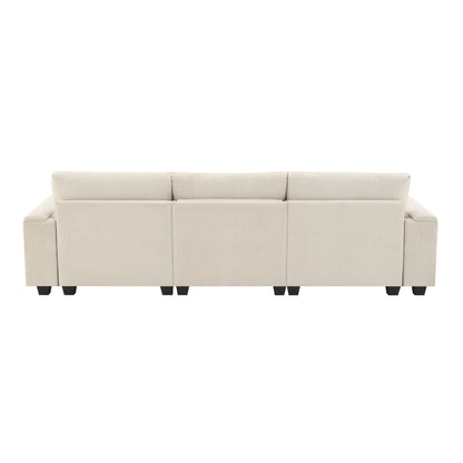 Sectional With Bluetooth Speaker Comfy Cloud Couch Set With Drop Down Table Cup Holders, USB Charger Storage Armrest Wide Seat Sofa - Beige