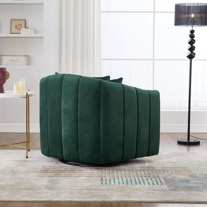 Upholstered Oversized 360 Degree Swivel Accent Barrel Chair And Half Cozy Sofa With 3 Pillows, Channel Tufted Pumpkin Shape Club Armchair For Living Room, Bedroom, Office, Lounge - Green