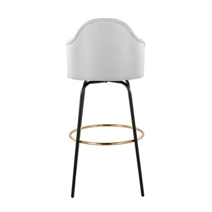 Ahoy - Contemporary Fixed Height Bar Stool Round Gold Footrest (Set of 2) - Light Gray / Black