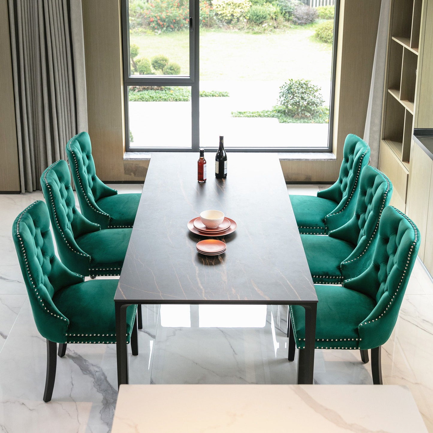 Nikki - Modern, High-End Tufted Solid Wood Contemporary Velvet Upholstered Dining Chair With Wood Legs Nailhead Trim (Set of 2) - Green