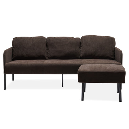 Modern L Shaped 3 Seater Polyester Fabric Sofa With Ottoman, Upholstered Couch For Small Spaces - Brown