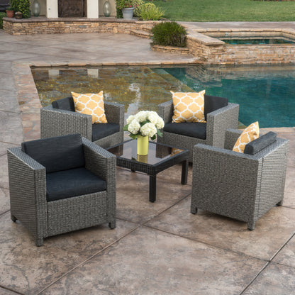Outdoor Club Chair With Water Resistant Cushion And Square Arms (Set of 4) - Black