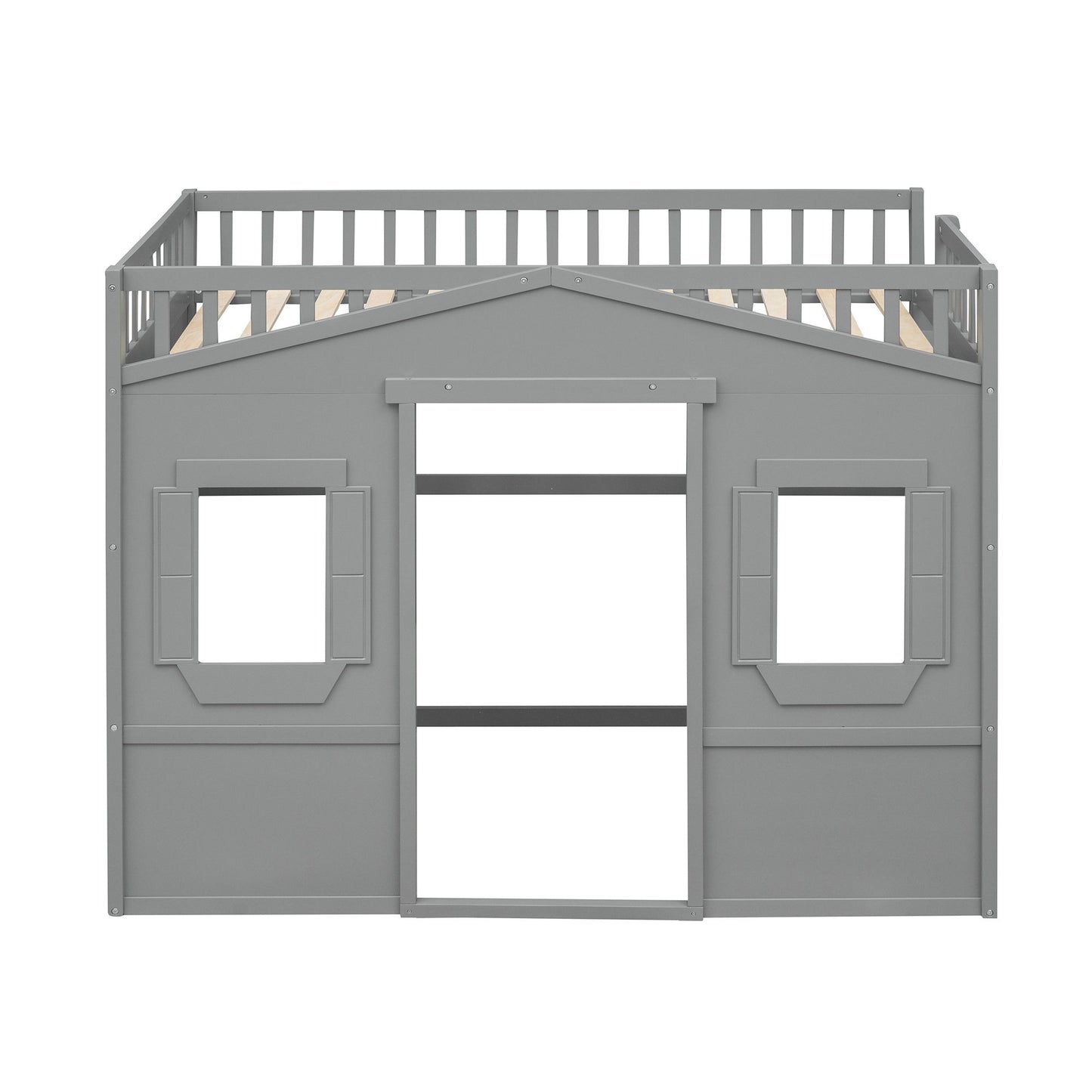 Twin Size House Loft Bed With Ladder - Gray