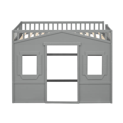 Twin Size House Loft Bed With Ladder - Gray