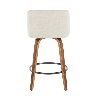 Toriano - Mid-Century Modern Counter Stool (Set of 2) - Cream / Walnut