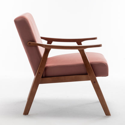 Mid Century Modern Wingback Accent Chair With Solid Wood Frame And Extra Thick Backrest - Lounge Chair For Living Room, Bedroom, Or Reading Room - Pink