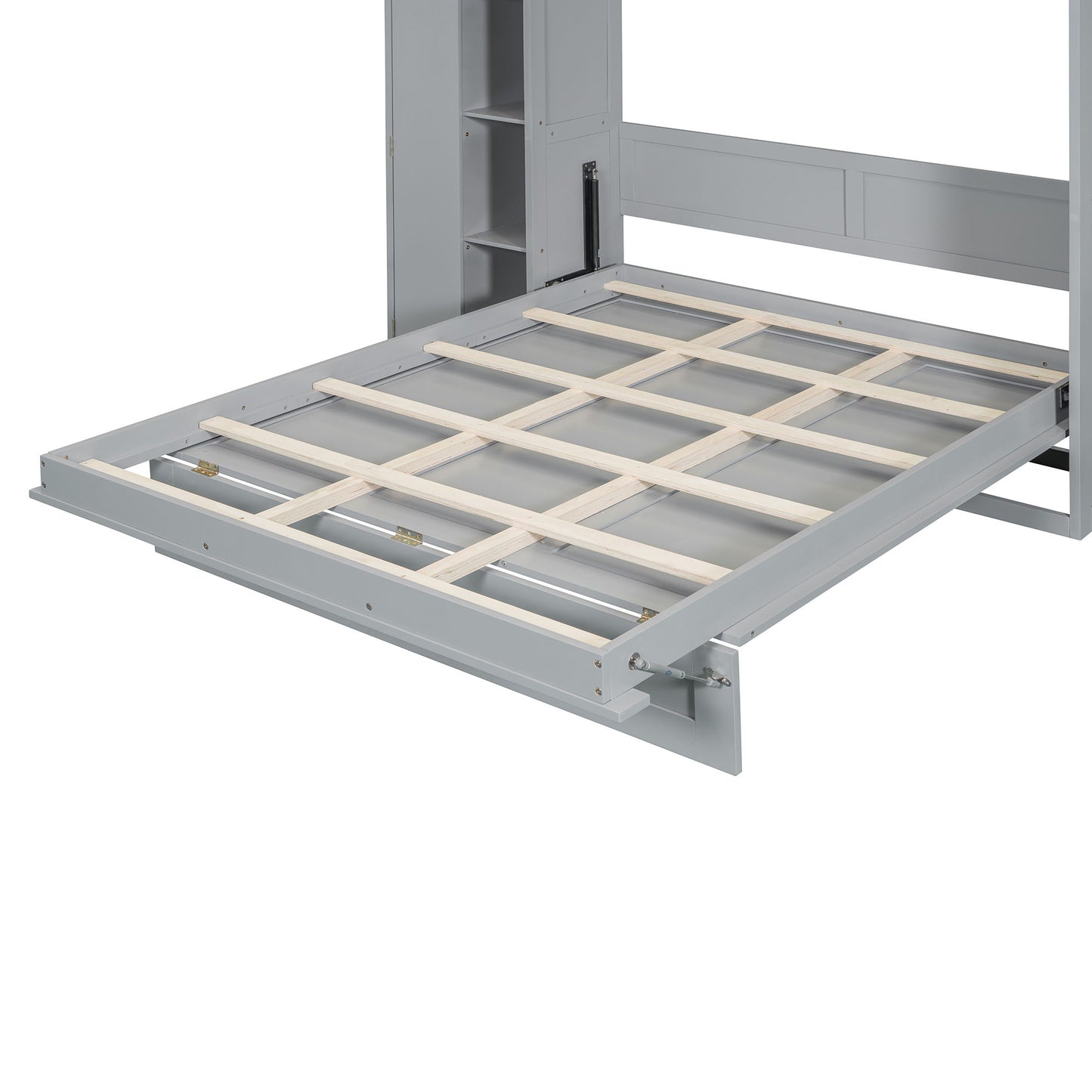 Full Size Murphy Wall Bed With Shelves, Wardrobe And LED Lights - Gray