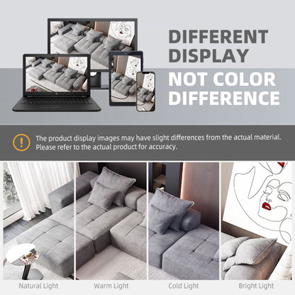 Modern Oversized Modular Sectional Sofa, Sparkling Fabric Soft Cushion Sofa With 6 Pillows, 6 Pieces Diy Combination Tufted Sofa, No Assembly Required - Gray