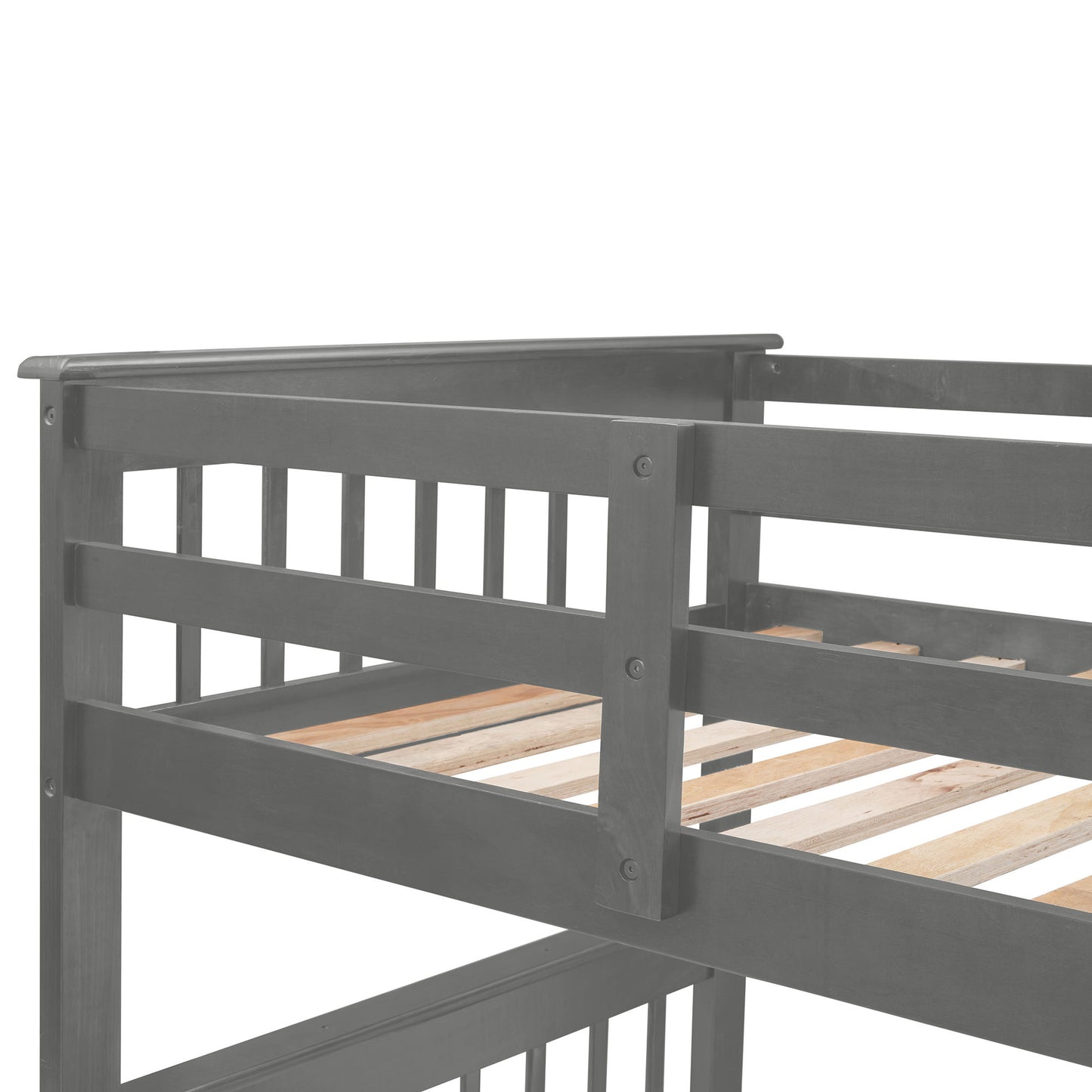 Twin Over Full Stairway Bunk Bed With Drawer, Storage And Guard Rail For Bedroom - Gray