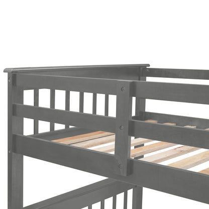 Twin Over Full Stairway Bunk Bed With Drawer, Storage And Guard Rail For Bedroom - Gray