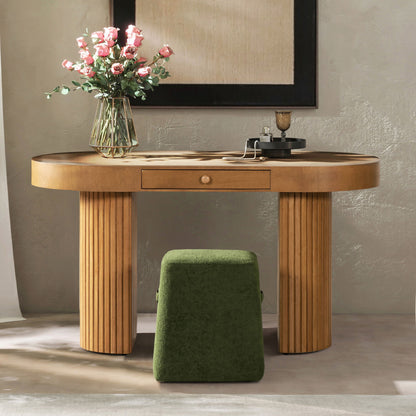 Jesse - Single Drawer Fluted Oval Console Desk - Honey Brown