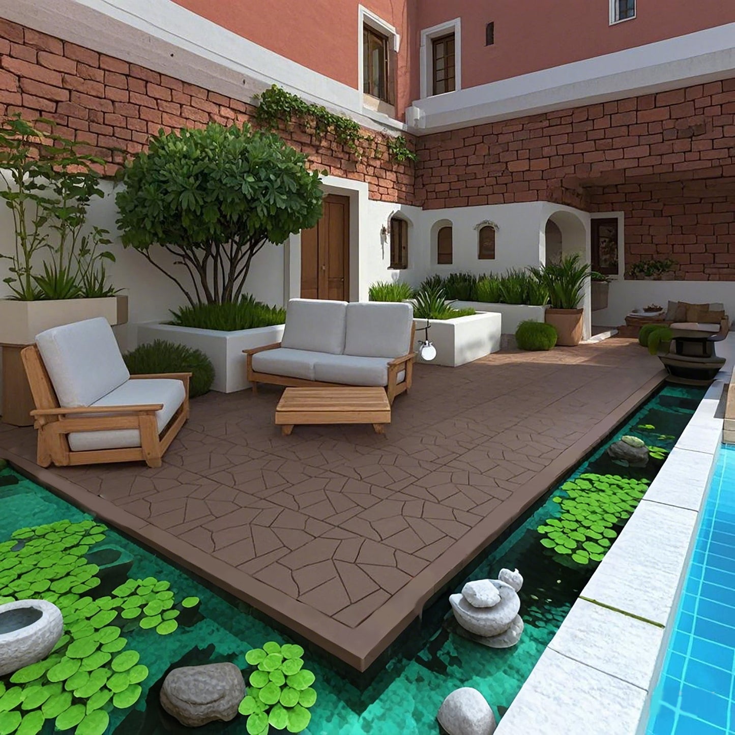 Stone Style 12" Patio Deck Tiles Diy Interlocking Floor Tiles, 44 Pieces - Red Brown
