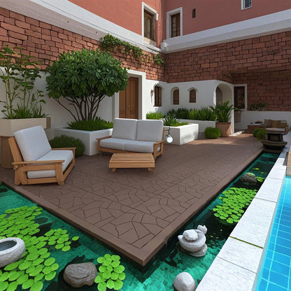 Stone Style 12" Patio Deck Tiles Diy Interlocking Floor Tiles, 44 Pieces - Red Brown