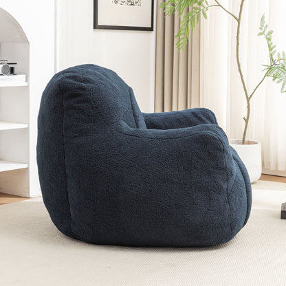 Comfy Bean Bag Chair With Filler, Tufted Memory Foam Sofa, Teddy Fabric, Fluffy And Cozy Seating For Dorm, Apartment, Or Living Room - Dark Blue