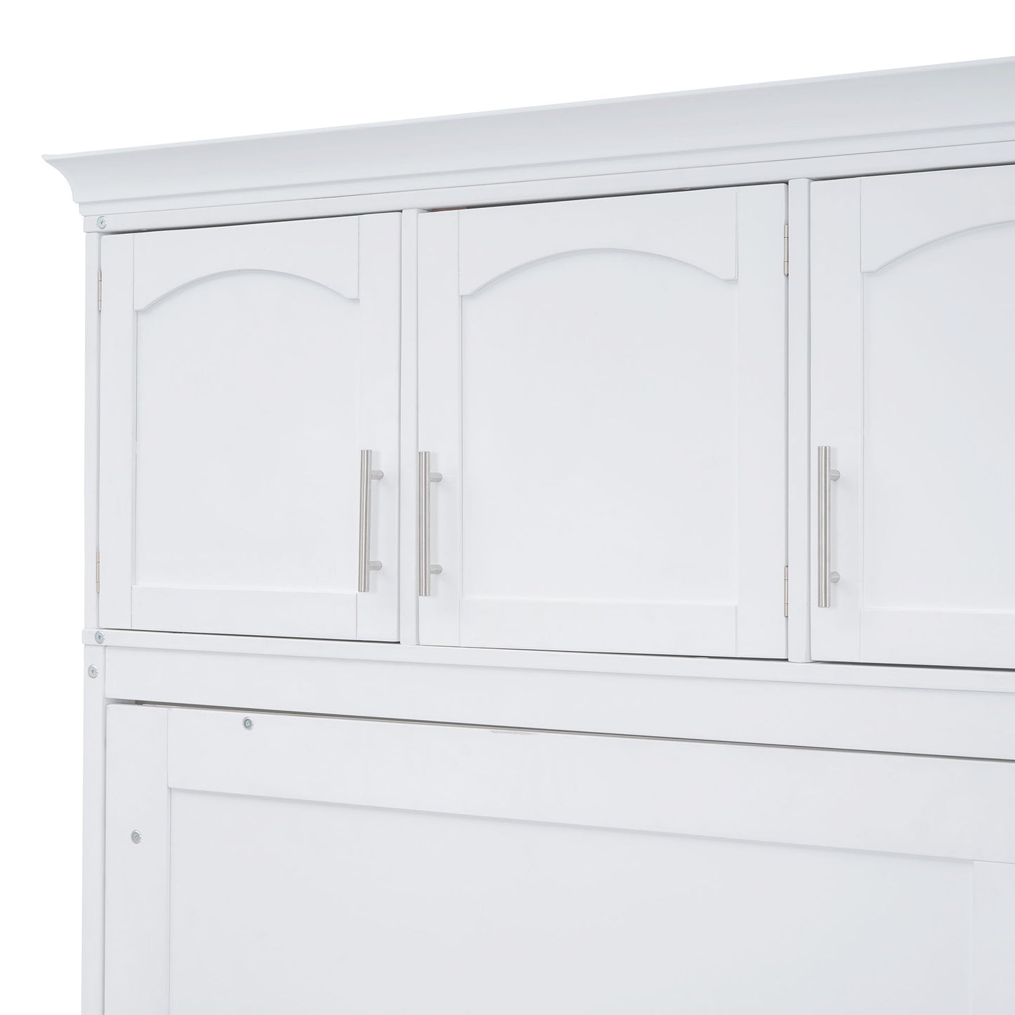 Full Size Space Saving Murphy Wall Bed With Top Cabinets, Flexible Slats - White