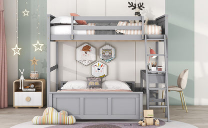 Full Over Full Bunk Bed With Desk - Gray