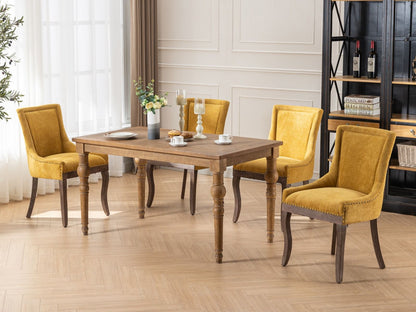Ultra Side Dining Chair, Thickened Fabric Chairs With Neutrally Toned Solid Wood Legs, Bronze Nail Head (Set of 2) - Golden Yellow
