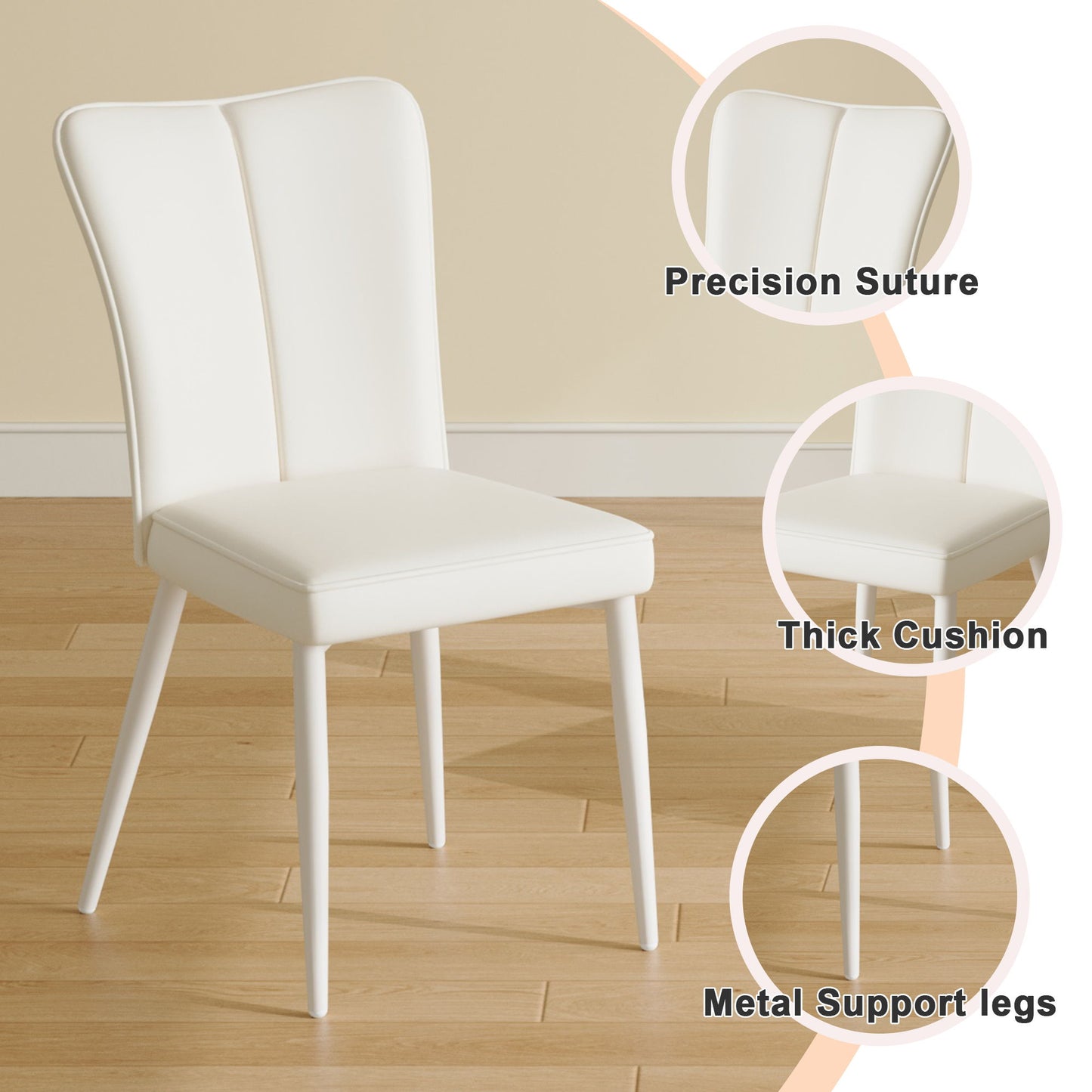 Style Minimalist Dining Chairs With 4 White Sponge Seats And Metal Legs, With 1 Chair Serving Multiple Purposes - Milky White