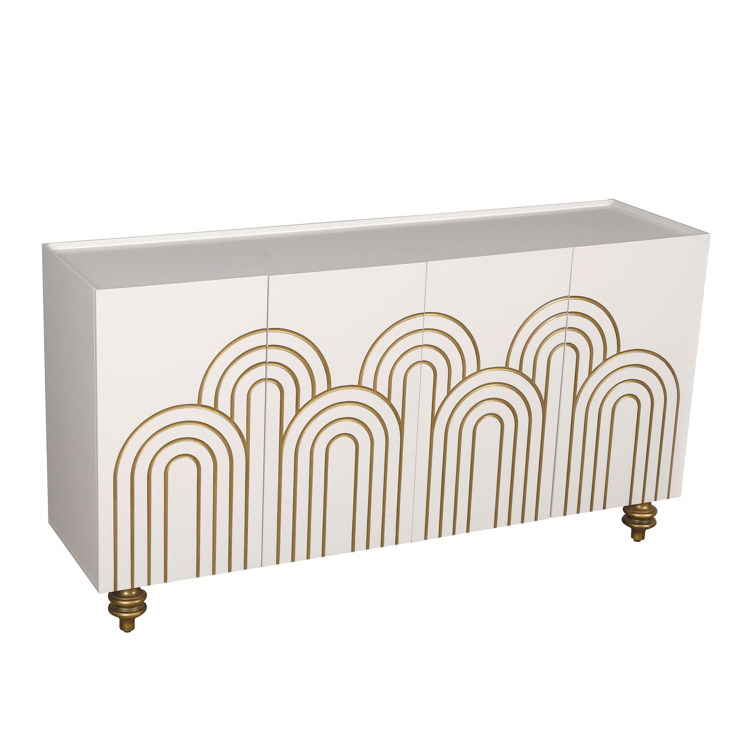 Modern Fluted Sideboard Buffet With Storage, Curve Element, 4 Doors With Adjustable Shelves - White