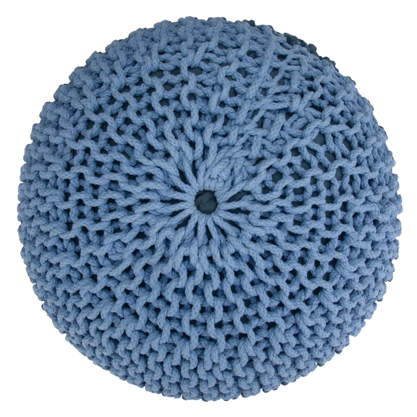 Nikki - Hand Knit Round Pouf - Blue / Navy Blue