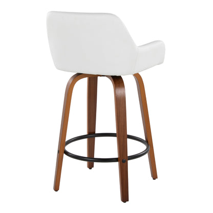 Daniella - Contemporary Fixed Height Counter Stool With Swivel With Round Footrest (Set of 2) - Walnut / White