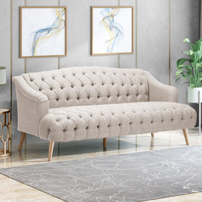 Comfy 3 Seat Sofa With Wooden Legs, For Living Room And Study - Beige