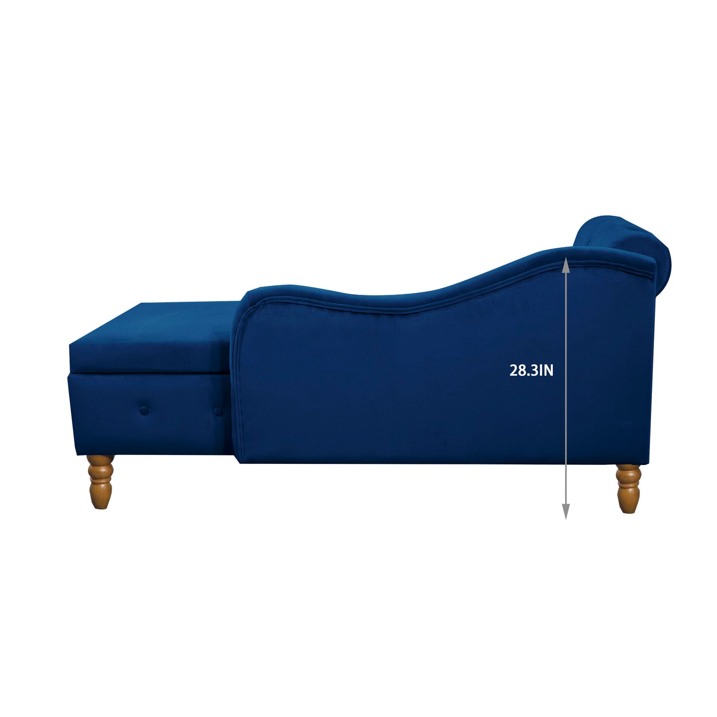 Chaise Lounge Indoor, Velvet Lounge Chair For Bedroom With Storage & Pillow, Modern Upholstered Rolled Arm Chase Lounge For Sleeping With Nailhead Trim For Living Room Bedroom Office - Navy Blue